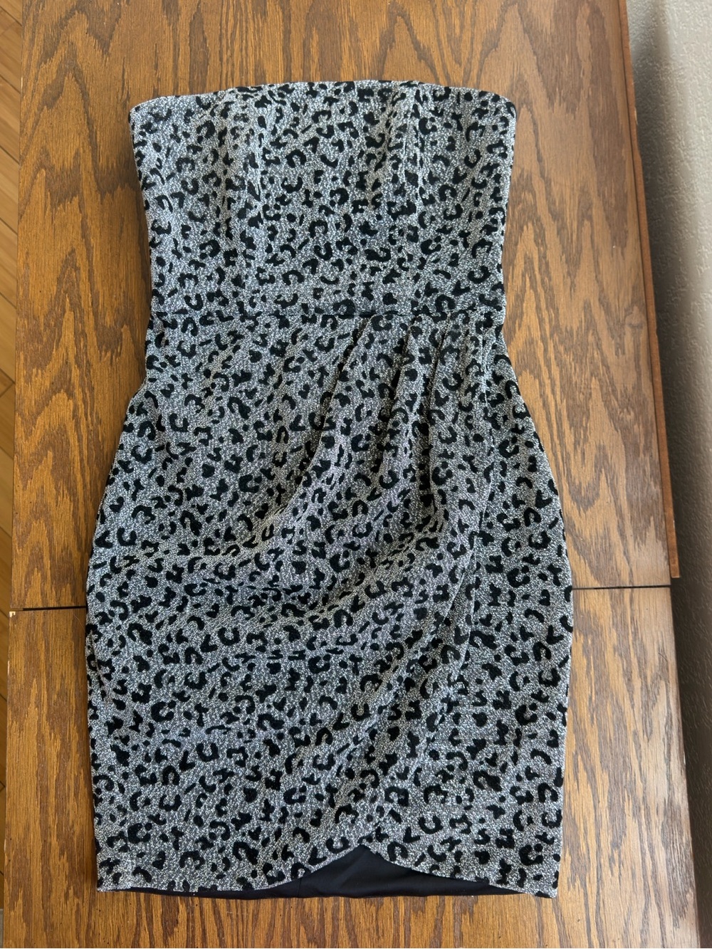 superdown Black and Silver Strapless Leopard-Print Dress